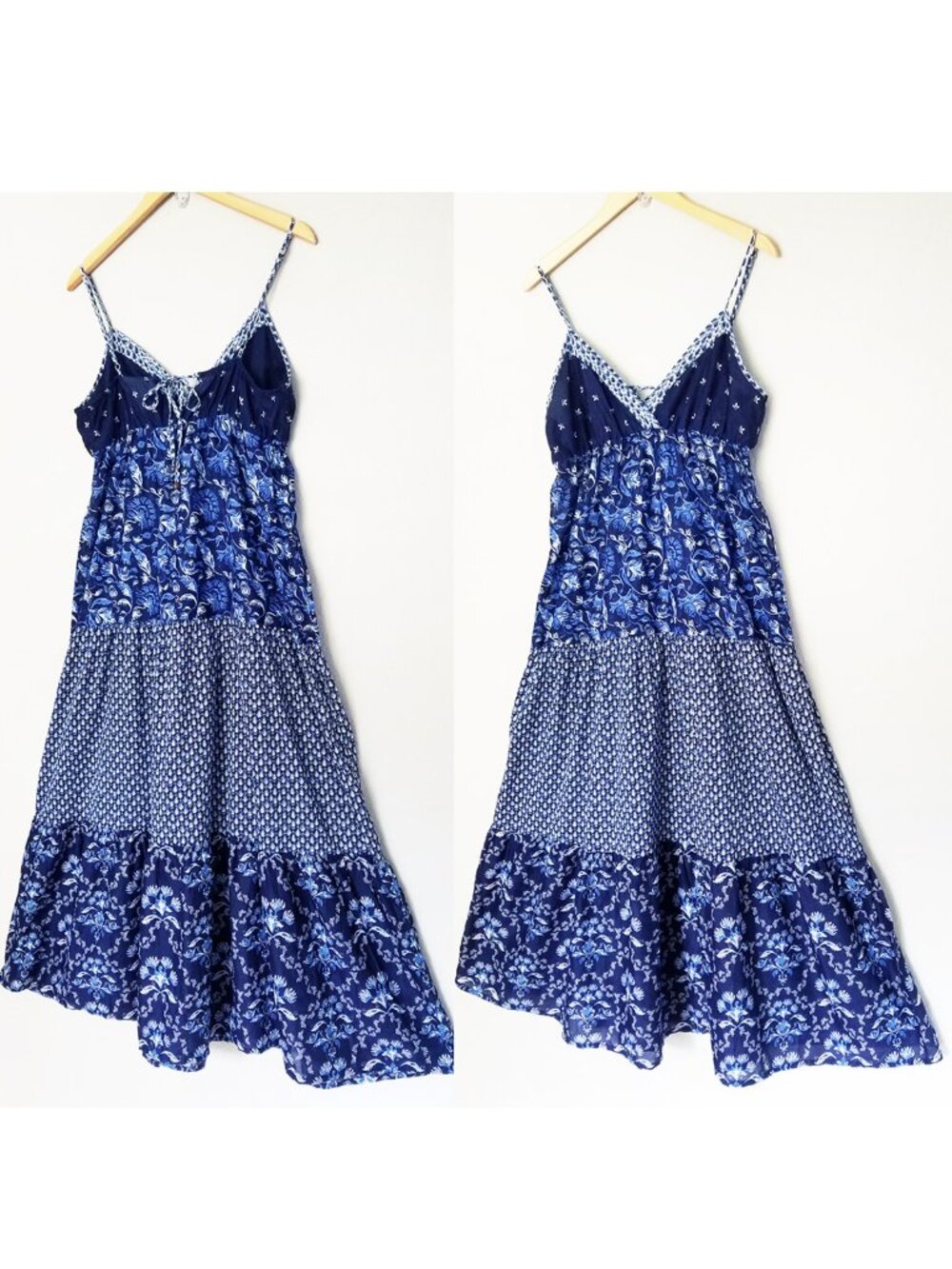 H&M L.O.G.G Blue Tiered Maxi Dress Surplice V Neck Lightweight Cotton Size 12 - Picture 16 of 16